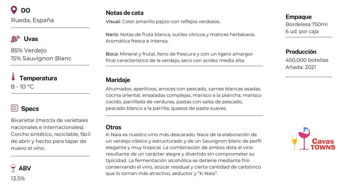 Vino K-Naia Verdejo-Sauvignon Blanc Rueda 750 ml